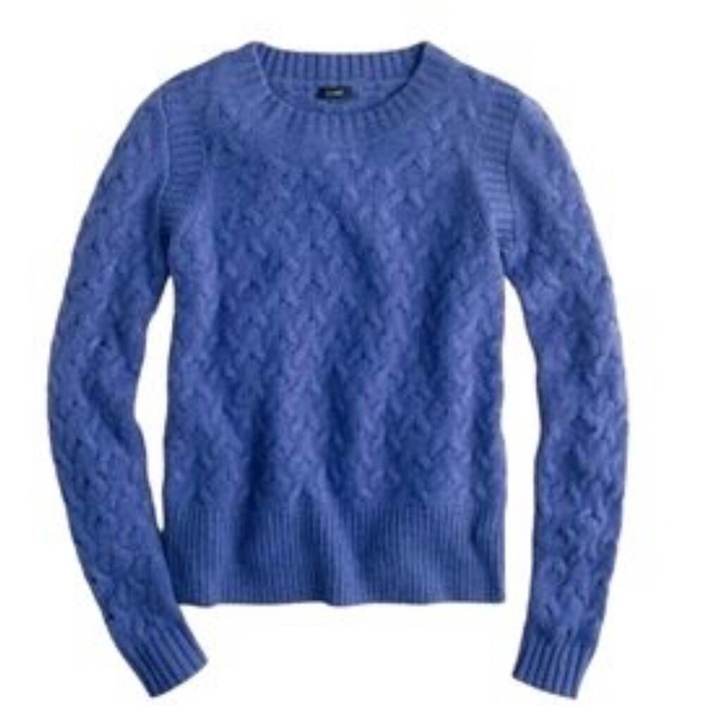 J CREW Basketweave Honeycomb Knit Wool Angora Sweater Indigo Royal Blue sz M